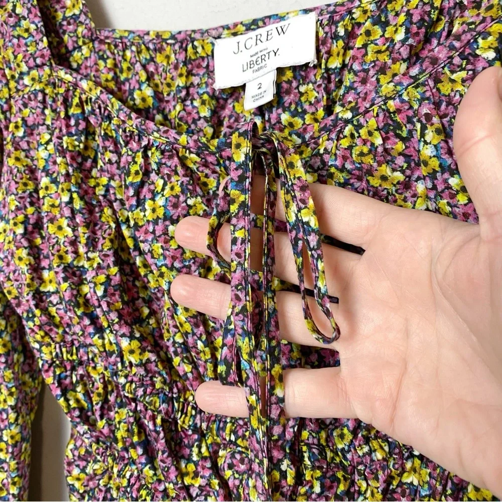 J. Crew Cinched Waist Liberty Busy Izzy Print Organic Cotton Top